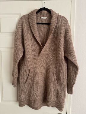 Vince Taupe Shawl Collar Chevron Knit Sweater